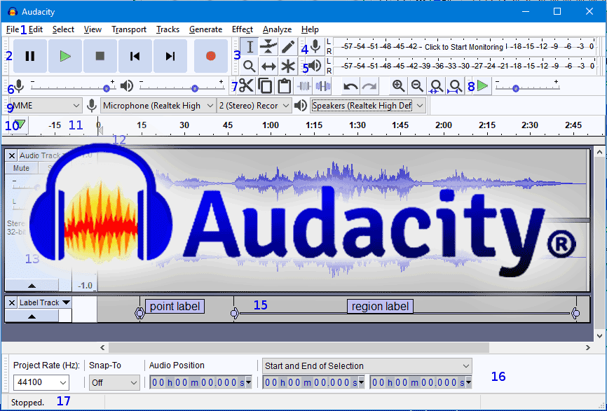 Giao diện phần mềm Audacity