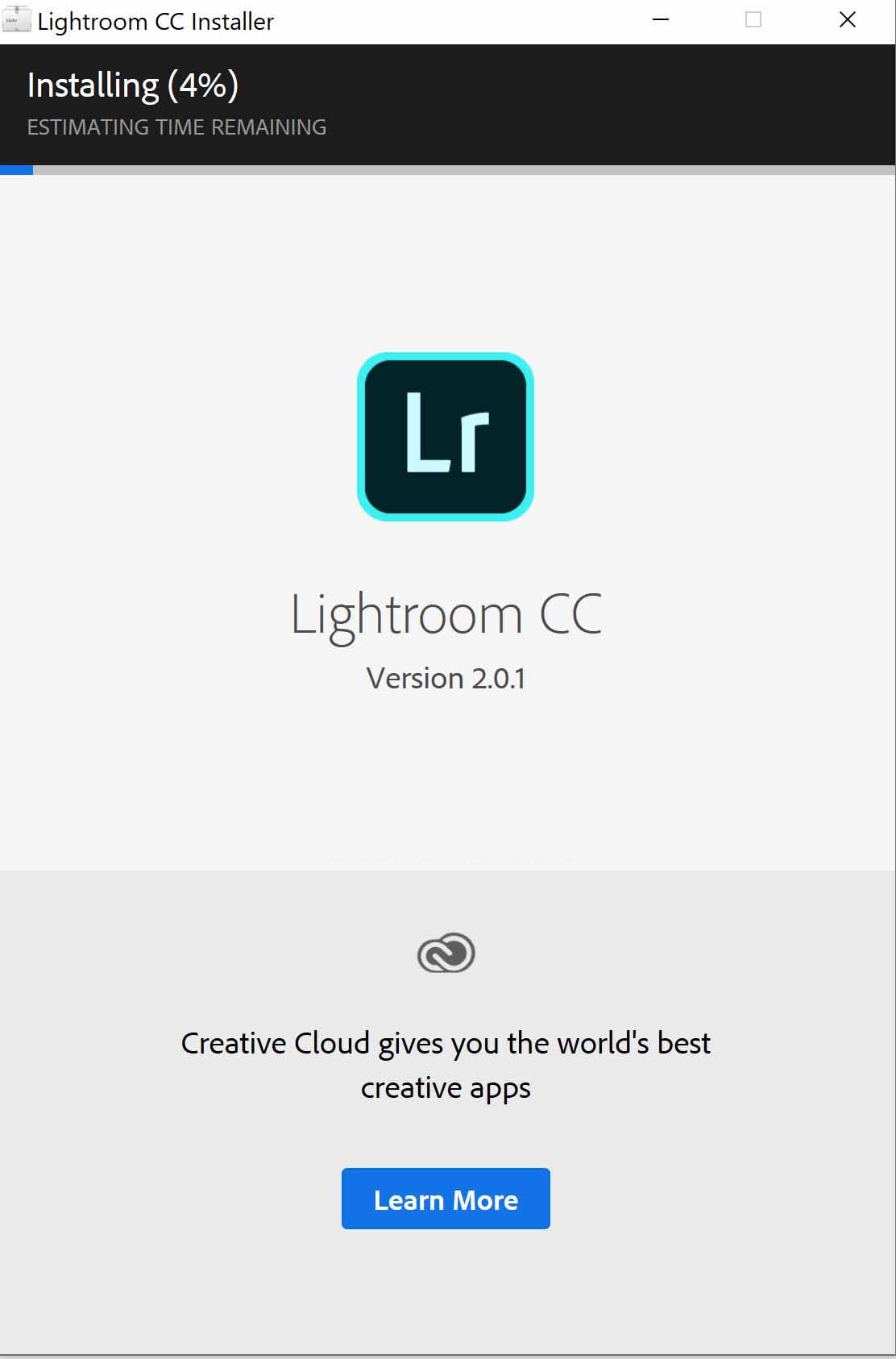 Tiến trình cài đặt tự động của Lightroom 2017