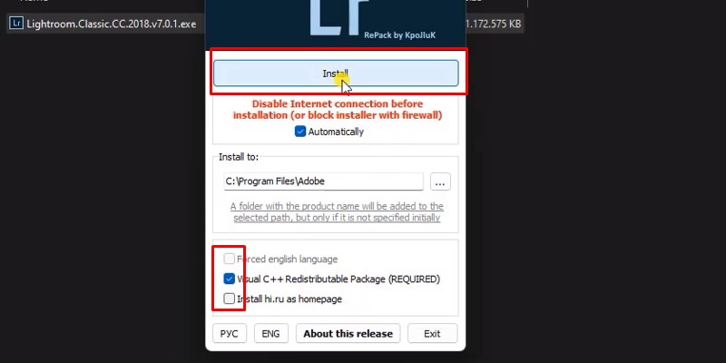 Hướng dẫn cài đặt Lightroom 2018 Bước 2
