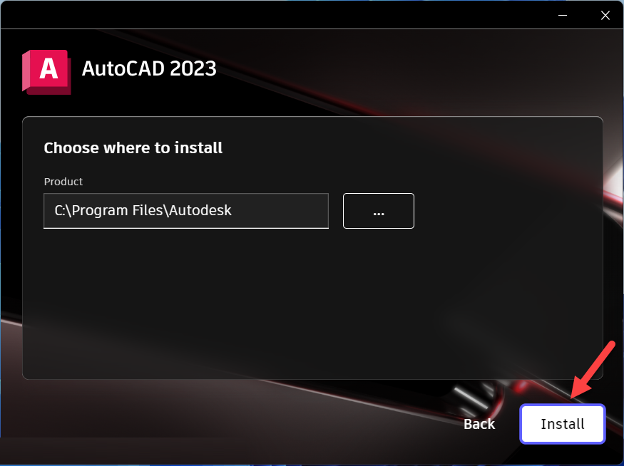 Chọn đường dẫn cài đặt AutoCAD 2023