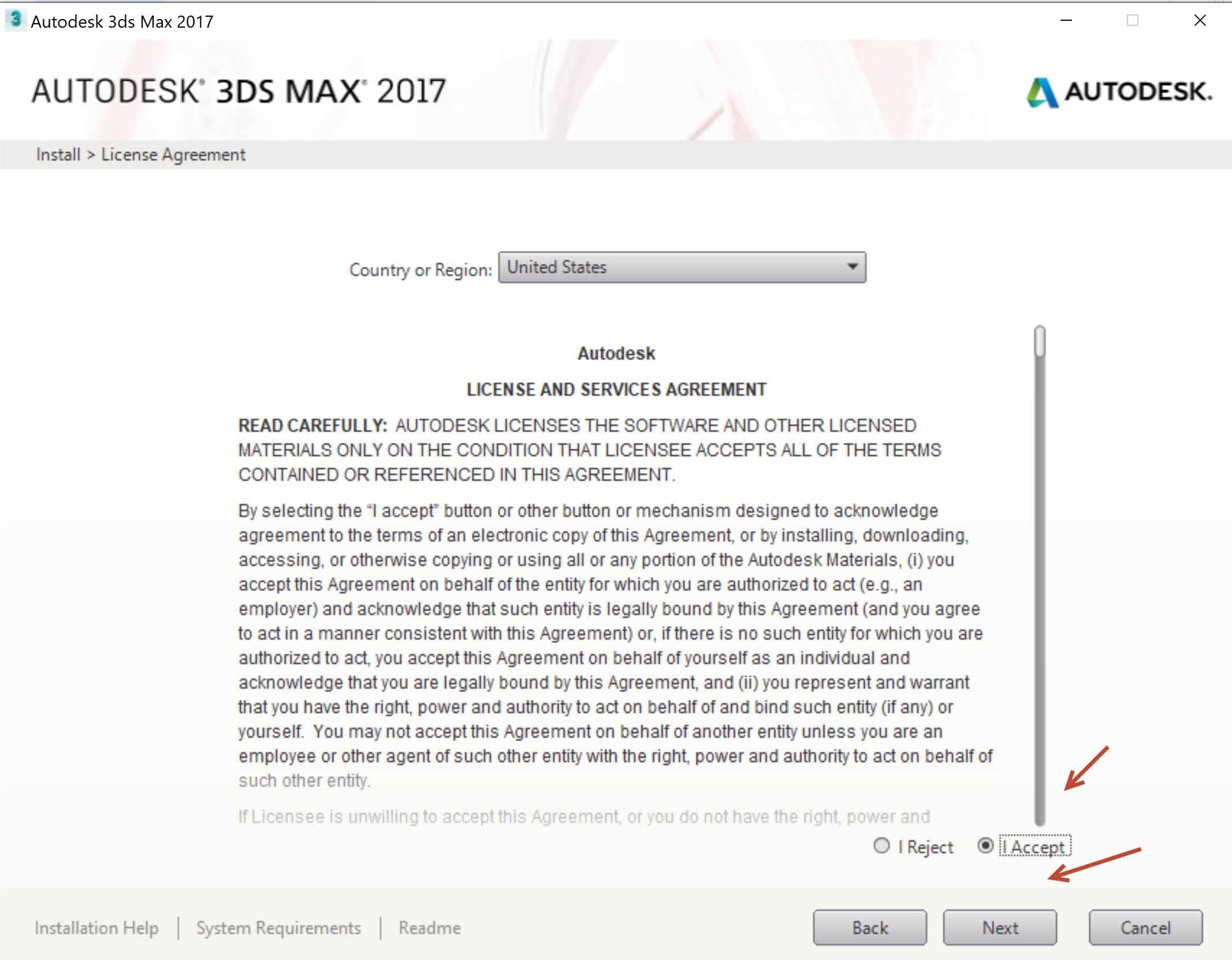 Bước 2 Đồng ý điều khoản 3ds max 2017