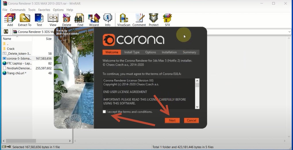 Chấp nhận điều khoản Corona Renderer 5