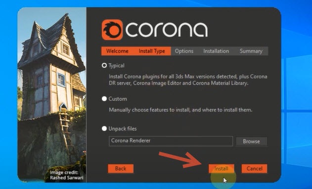 Lựa chọn kiểu cài đặt Corona 5