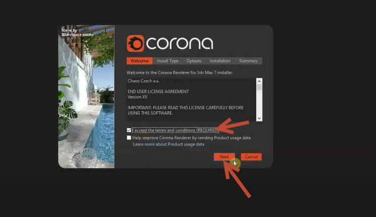 Lựa chọn phương thức cài đặt Corona 7