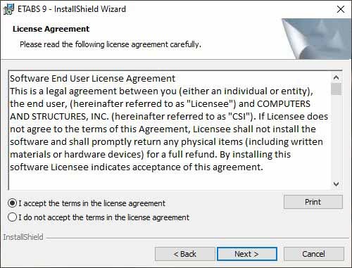 Đồng ý điều khoản ETABS 9.7.4