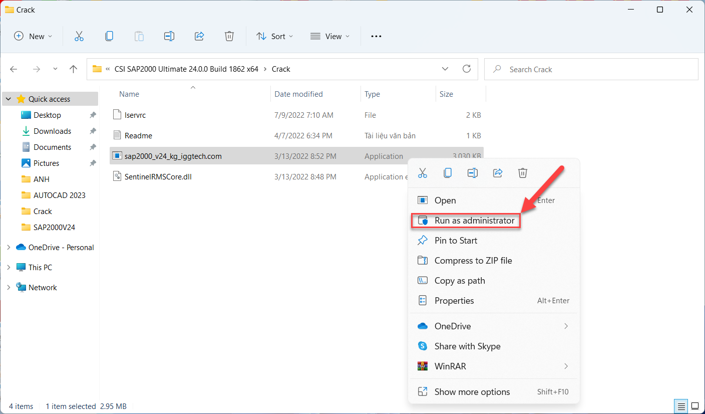 Bước 15 Nhập Name và Password kích hoạt SAP2000