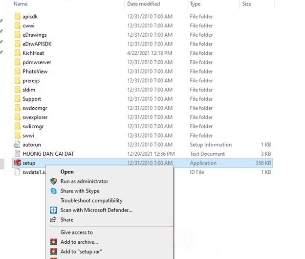 Chạy Setup.exe bằng quyền Admin