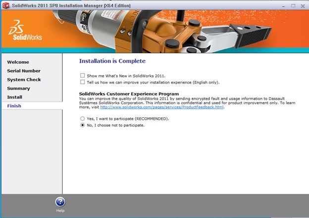 Hoàn tất cài đặt SolidWorks 2011