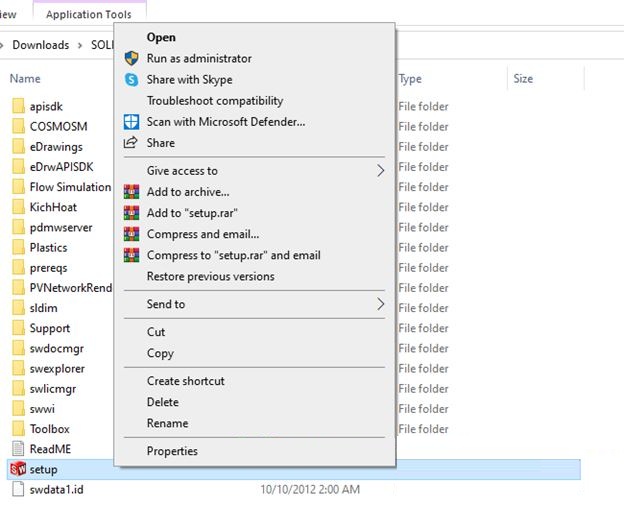 Chạy file setup dưới quyền admin