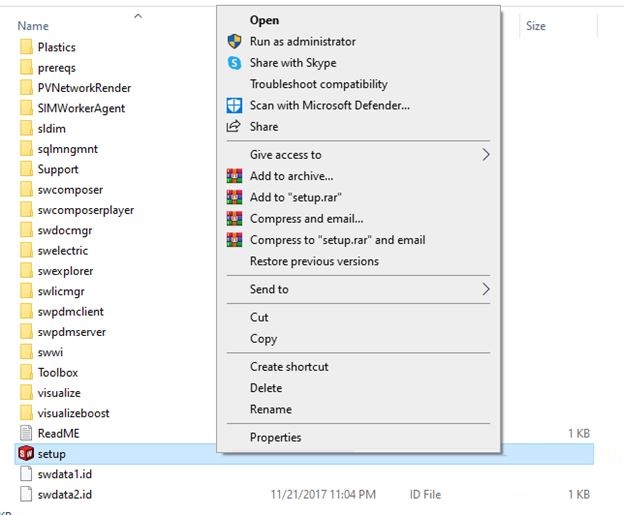 Giao diện Setup SolidWorks