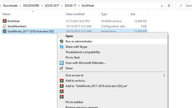 Đăng ký Serial SolidWorks 2017
