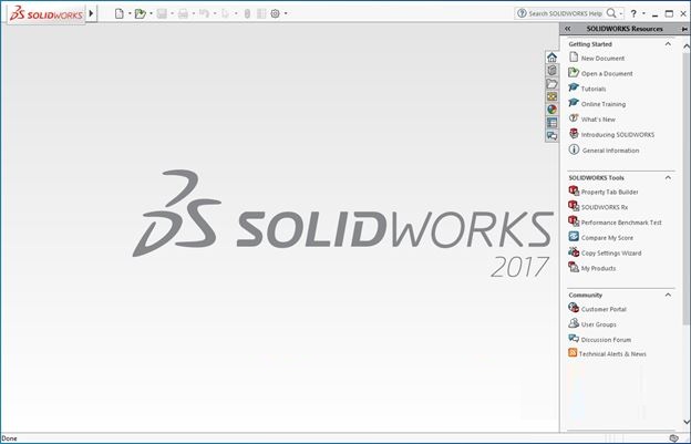 Giao diện SolidWorks 2017 hoạt động bình thường