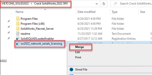 Nạp Registry SolidWorks