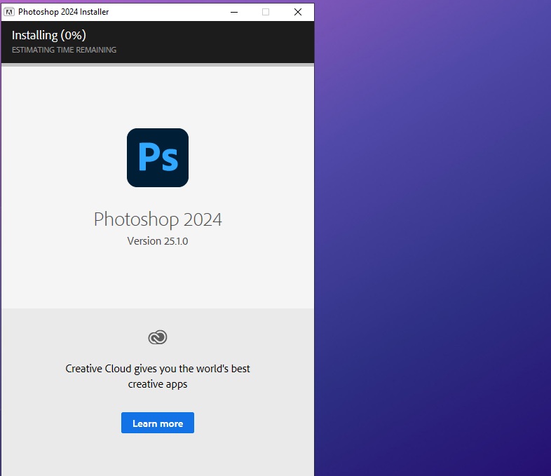 Giao diện khởi động Adobe Photoshop 2024 thành công