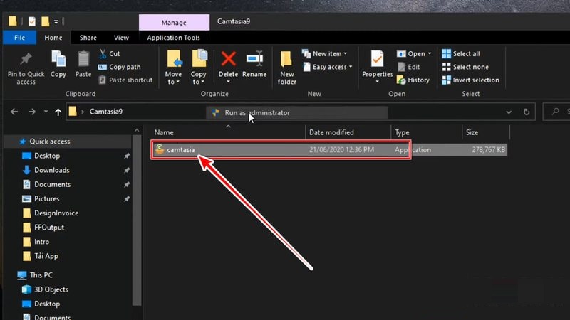 Giải nén file cài đặt Camtasia 2023