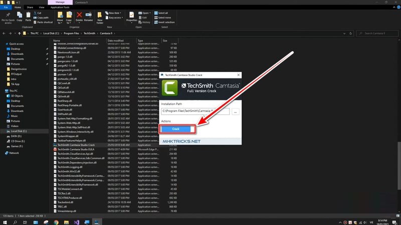 Thư mục chứa file kích hoạt Camtasia 2023